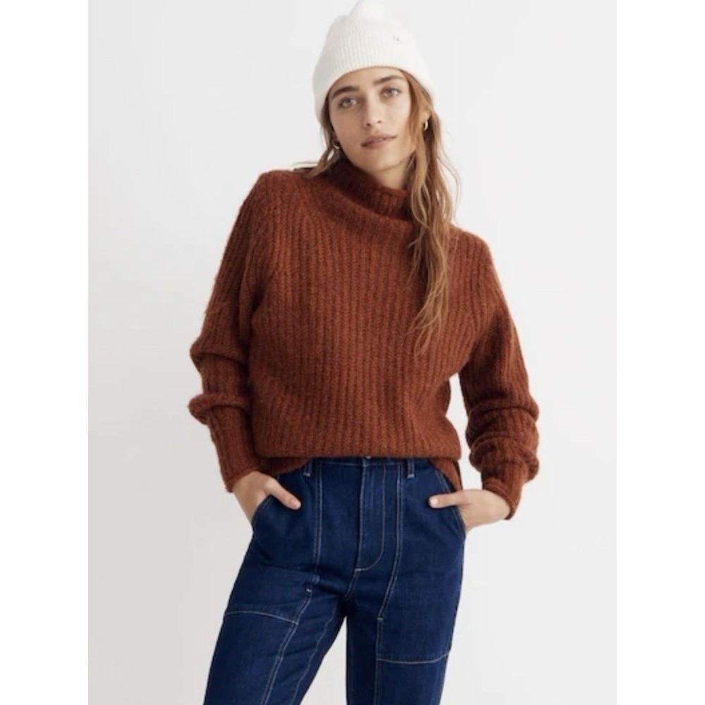 Madewell Loretto Rust Mock Neck Chunky Knit Sweater Cozy Cottagecore XS